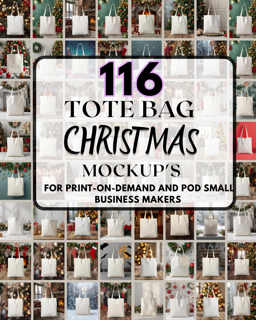116 Christmas Tote Bag Mockups | Holiday Canvas Bag Bundle for POD & Small Businesses,