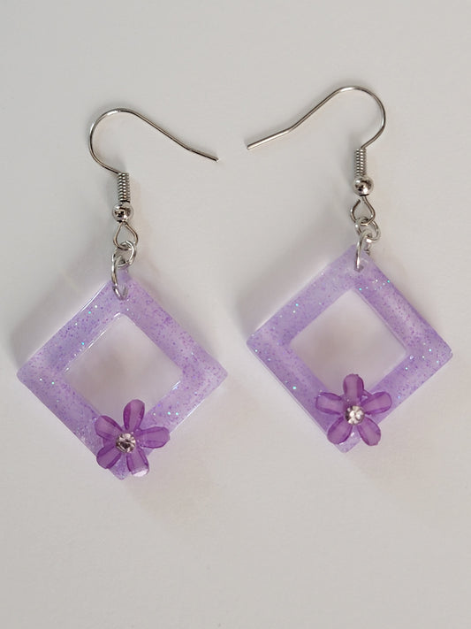 Purple flower earrings, handmade earrings, dangle earrings, handmade jewelry, cute earrings, gifts for her