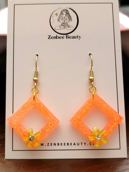 Yellow flower neon drop dangle earrings, handmade earrings, cute earrings, handmade earrings, gifts for her