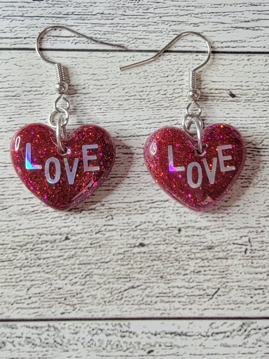 Love heart earrings, cute dangle drop earrings, heart earrings, handmade jewlery, gifts for her
