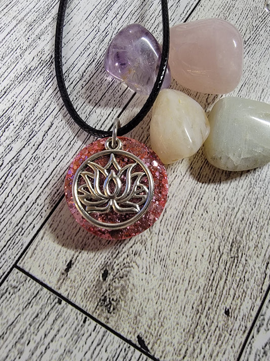 Lotus flower pendant necklace - pink glitter, handmade necklace, unique handmade jewelry, yoga jewelry