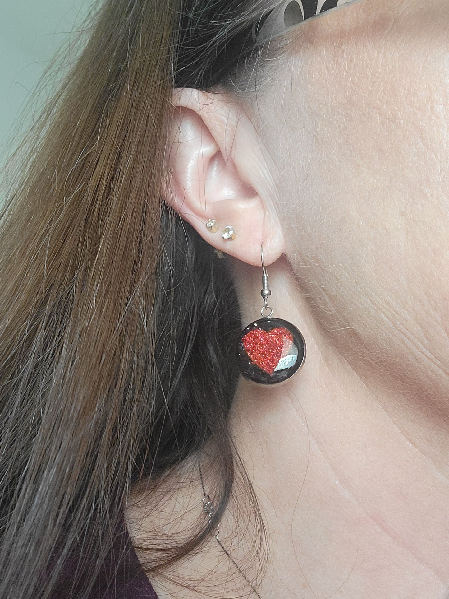 Heart love dangle drop minimalist simple hook earrings, cute jewelry, Valentine's Day, gifts for her