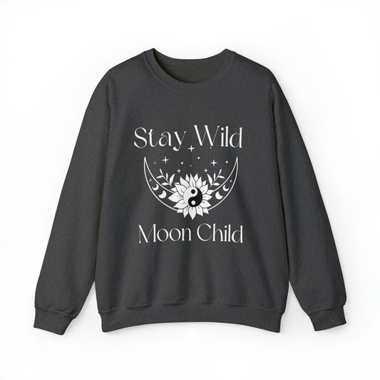 Stay Wild Moon Child womens yoga Sweatshirt, pullover crewneck Boho simple Celestial Moon Shirt, motivational positive gift for her friend