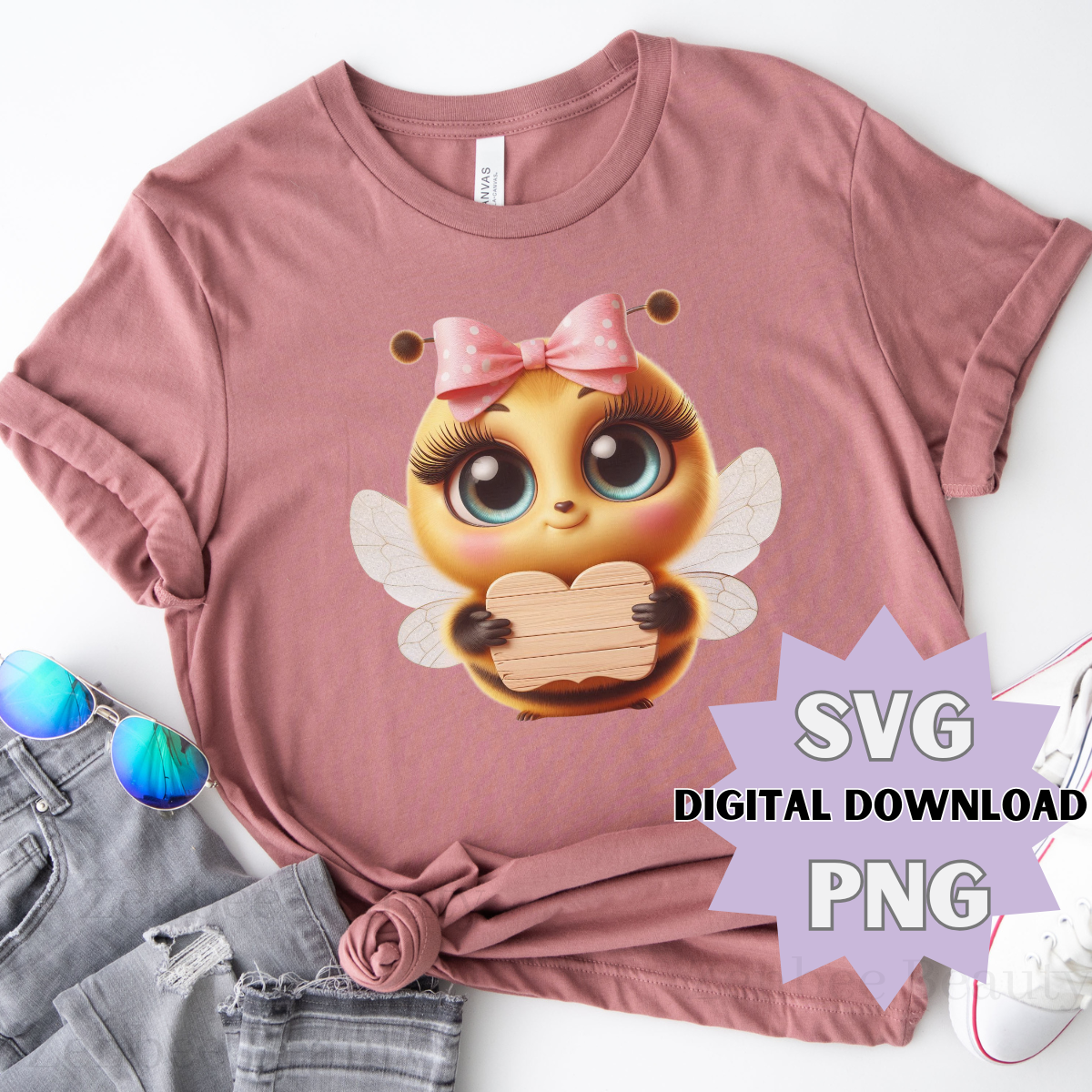 Bumble Bee SVG PNG Digital download, Cute Bee Holding Blank Sign, digital download for Sublimation, Cricut, Silhouette, POD & Crafting