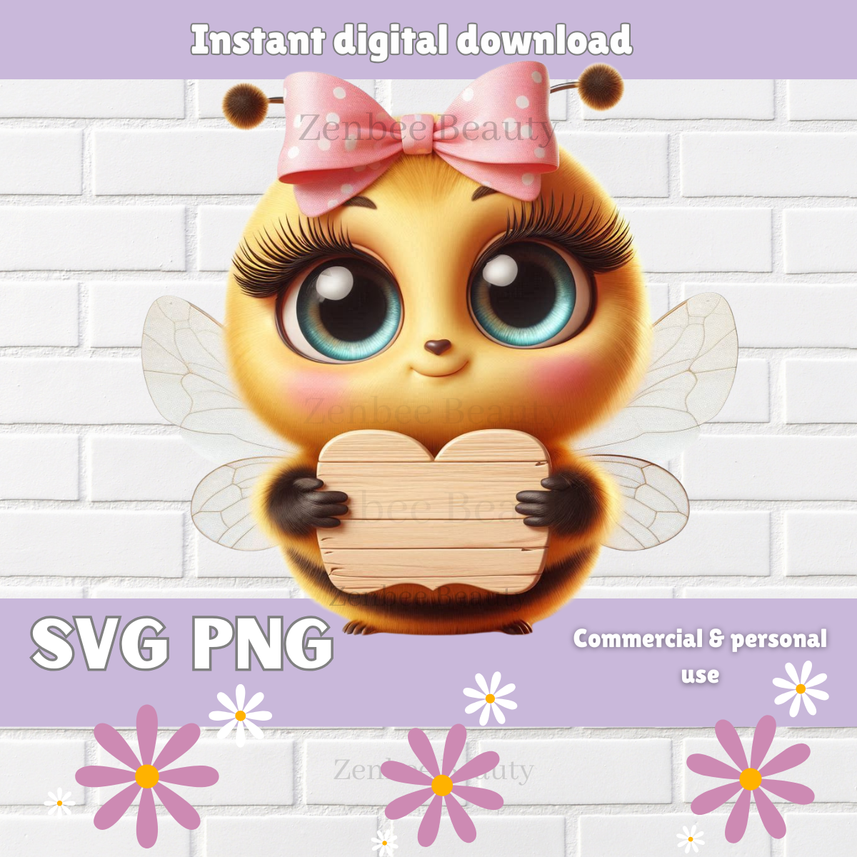 Bumble Bee SVG PNG Digital download, Cute Bee Holding Blank Sign, digital download for Sublimation, Cricut, Silhouette, POD & Crafting