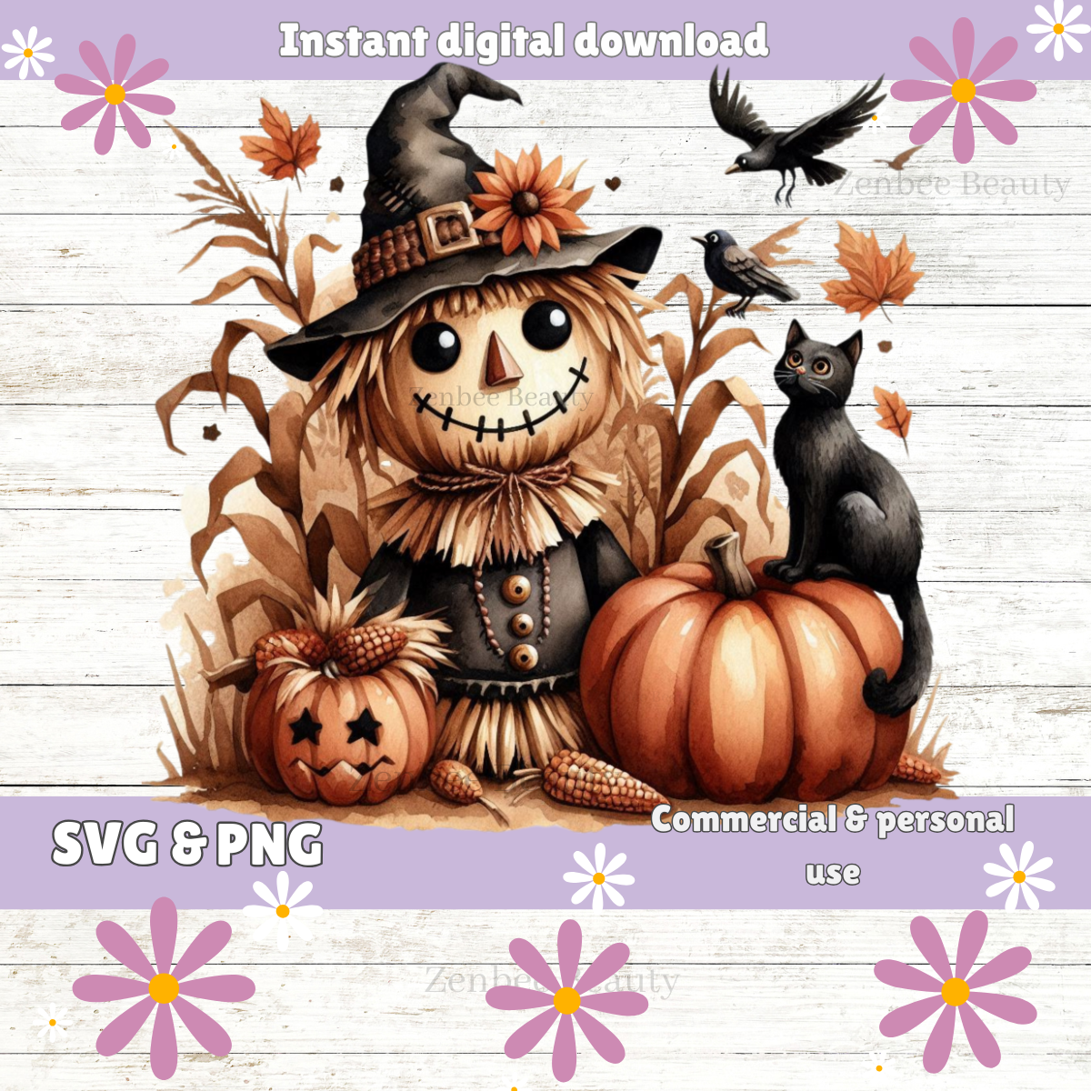 Fall Scarecrow PNG SVG | Cute Halloween Tote Bag Design | Instant digital Download