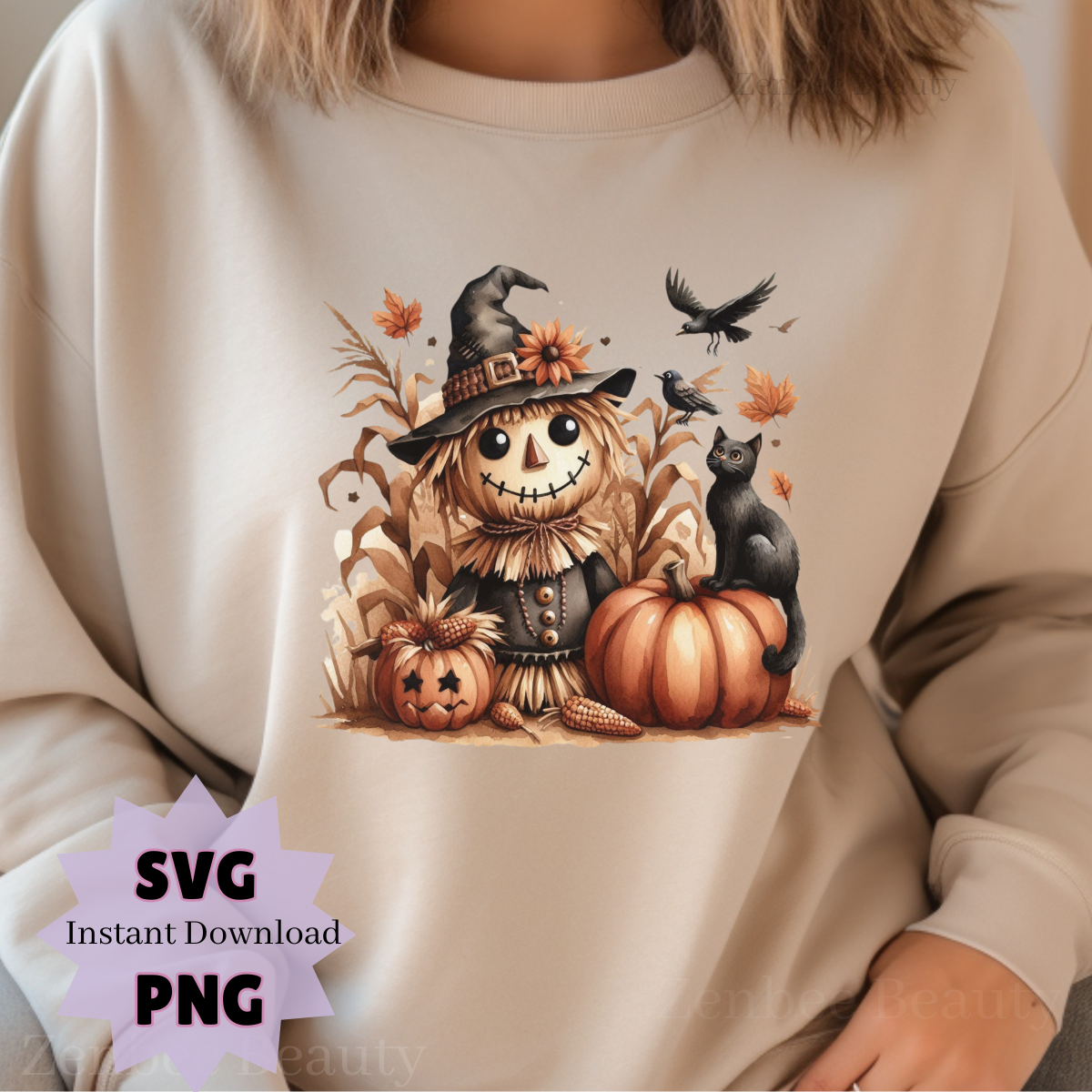 Fall Scarecrow PNG SVG | Cute Halloween Tote Bag Design | Instant digital Download