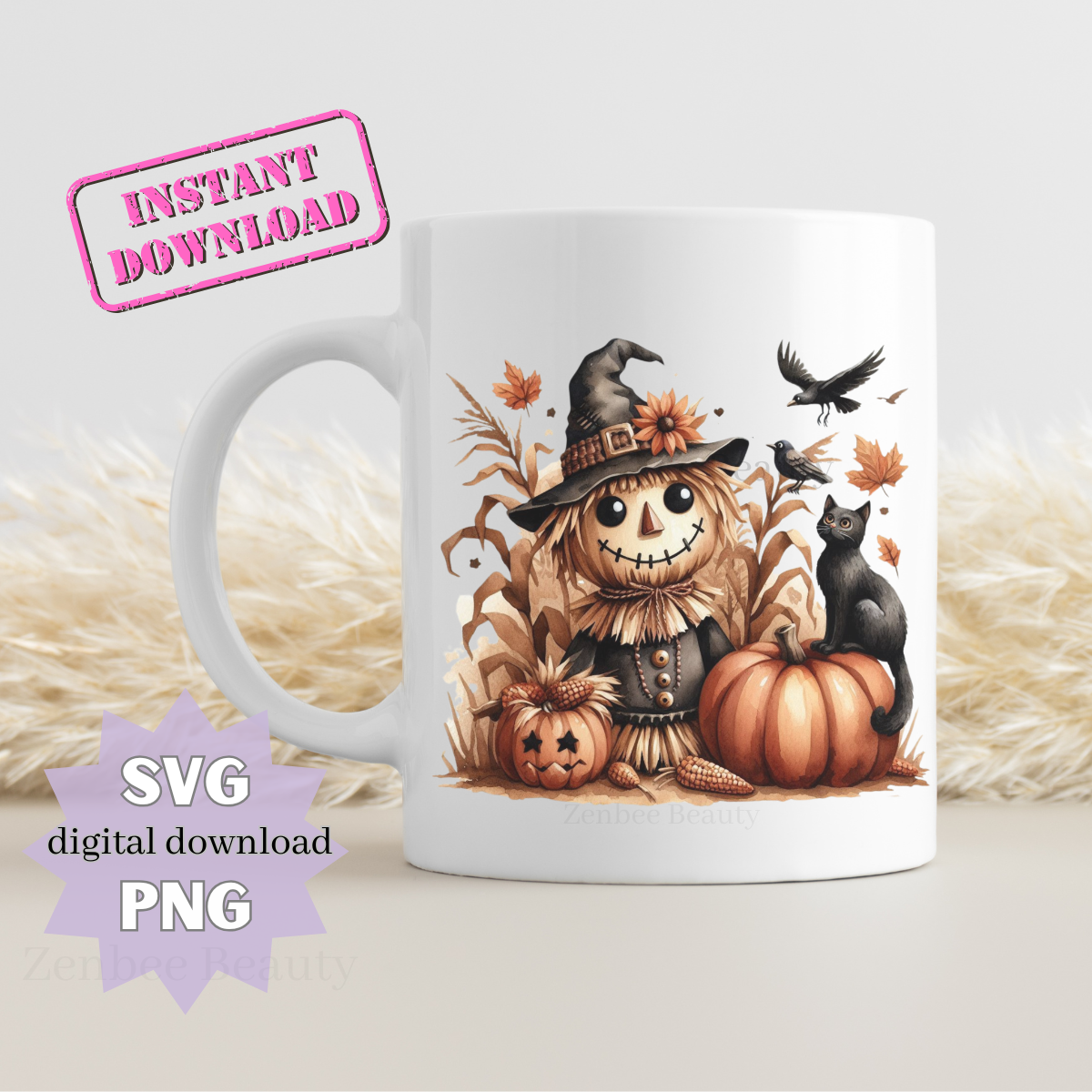 Fall Scarecrow PNG SVG | Cute Halloween Tote Bag Design | Instant digital Download