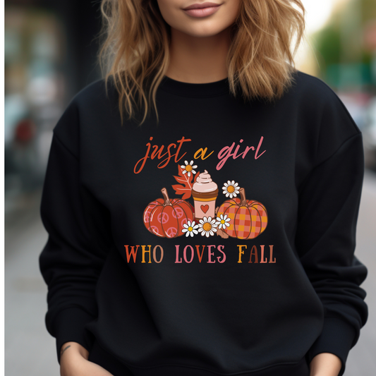 just a girl loves Fall Sweatshirt, pumpkin sweatshirt, cute fall shirt for women, Halloween sweatshirt, pumpkin shirt, Thanksgiving shirt, womens fall long sleeve, women fall sweatshirt.