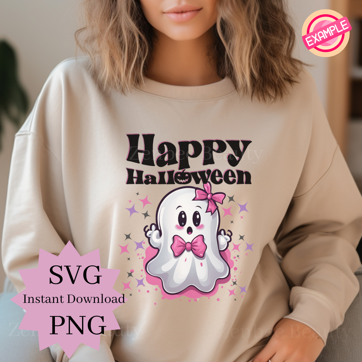 Happy Halloween Cute Ghost SVG PNG | Kawaii Halloween Clipart Digital Download