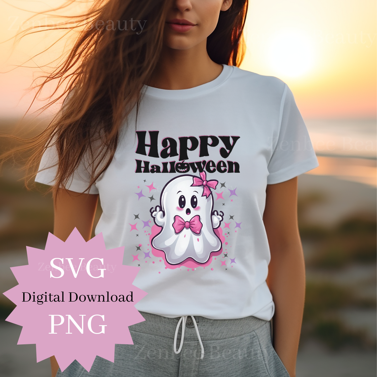 Happy Halloween Cute Ghost SVG PNG | Kawaii Halloween Clipart Digital Download