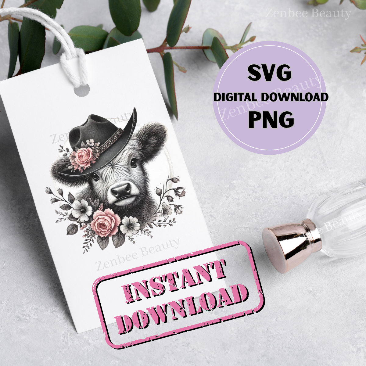Highland Cow Western SVG | Floral Cowboy Hat Cow PNG | Boho Farmhouse Sublimation Design | Digital Download for Cricut & Silhouette, clipart
