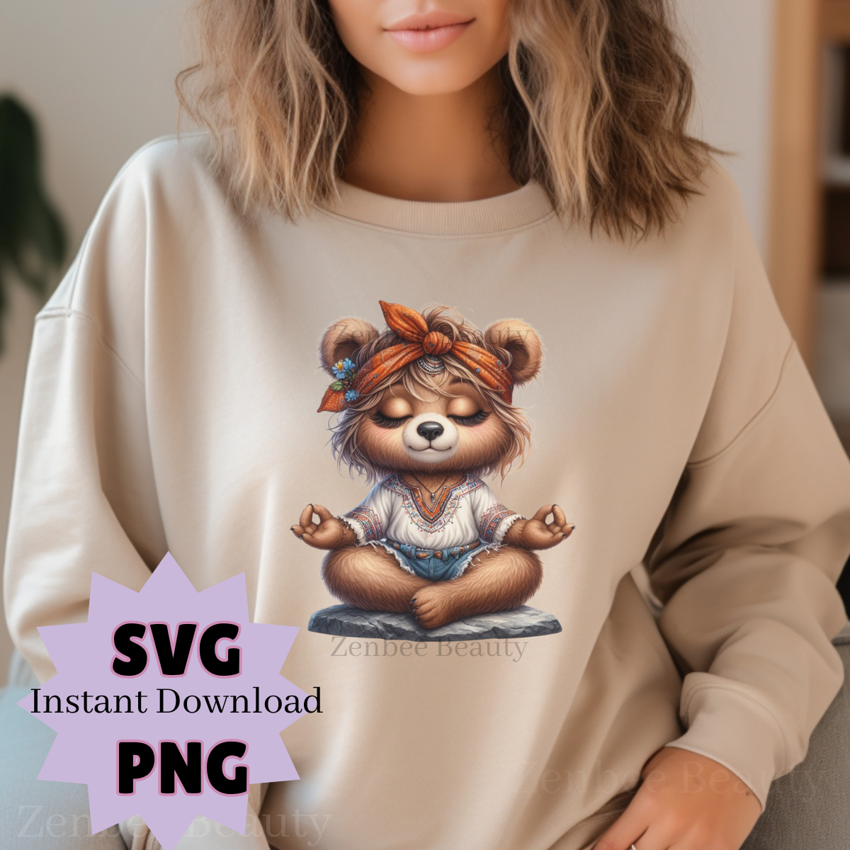 Boho Bear SVG PNG | Meditating Bear Clipart cut file | Cute Yoga Bear instant Digital Download for Sublimation Svg, Cricut, Silhouette, POD & Crafts