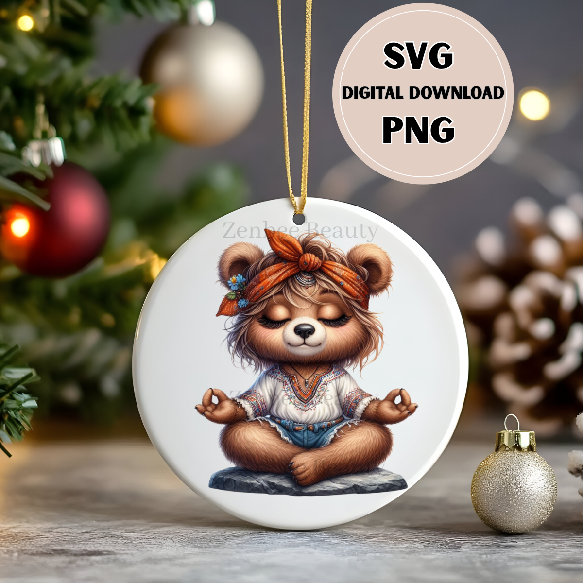 Boho Bear SVG PNG | Meditating Bear Clipart cut file | Cute Yoga Bear instant Digital Download for Sublimation Svg, Cricut, Silhouette, POD & Crafts