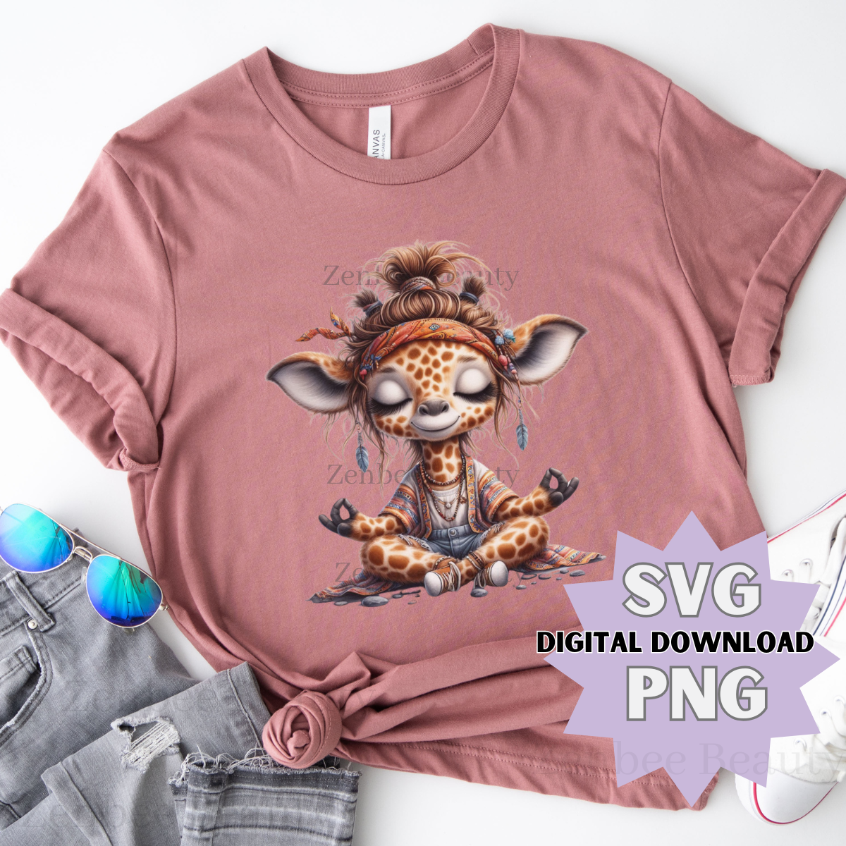 Boho Giraffe SVG PNG | Meditating cute Giraffe Clip art cut file | Cute Yoga Digital Download for Sublimation, stickers, Cricut, Silhouette, POD & Crafts