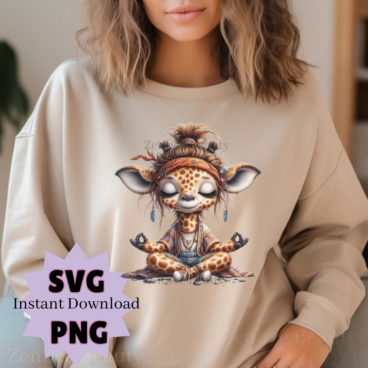 Boho Giraffe SVG PNG | Meditating cute Giraffe Clip art cut file | Cute Yoga Digital Download for Sublimation, stickers, Cricut, Silhouette, POD & Crafts