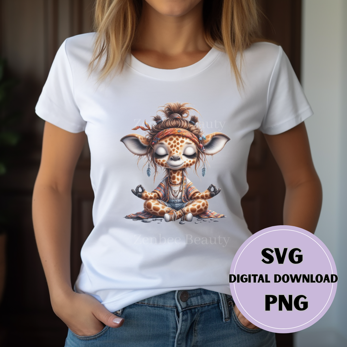 Boho Giraffe SVG PNG | Meditating cute Giraffe Clip art cut file | Cute Yoga Digital Download for Sublimation, stickers, Cricut, Silhouette, POD & Crafts