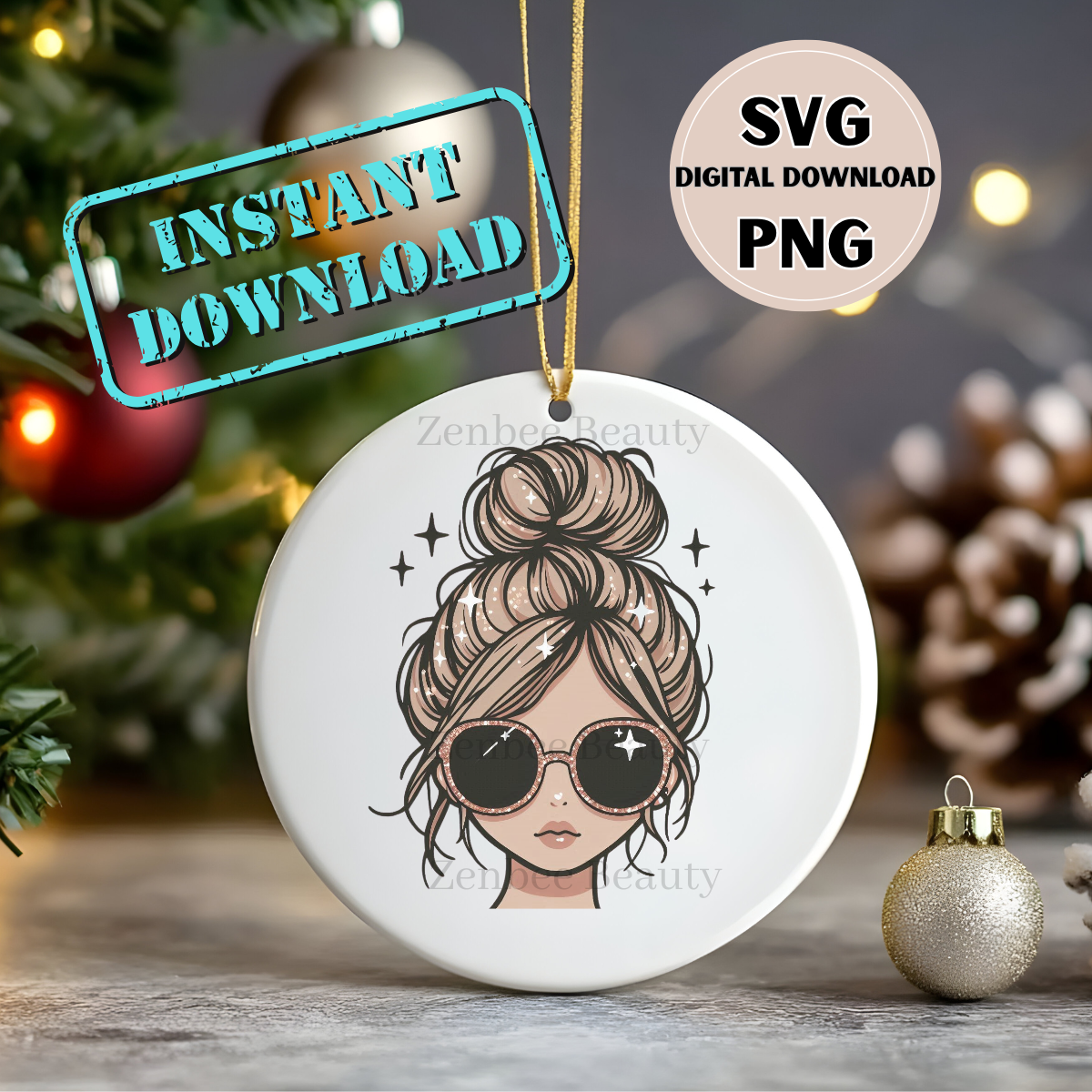 Messy Bun Girl SVG PNG | Trendy girl with Sunglasses Clipart | Digital Download for Sublimation, Cricut, Silhouette, POD & Crafts, girl png