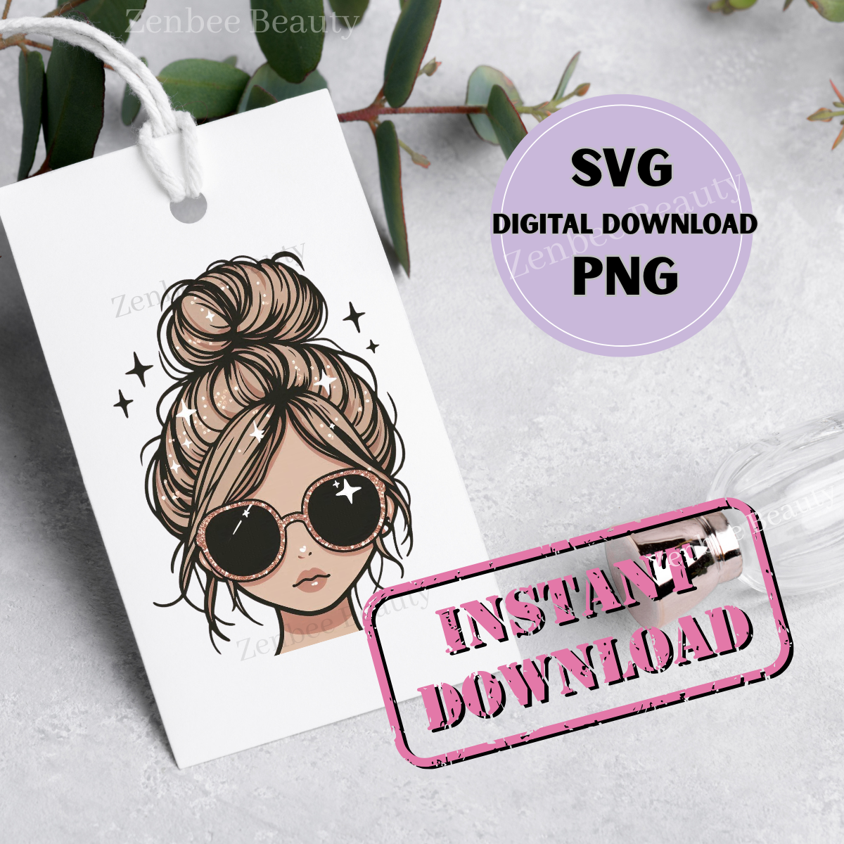 Messy Bun Girl SVG PNG | Trendy girl with Sunglasses Clipart | Digital Download for Sublimation, Cricut, Silhouette, POD & Crafts, girl png
