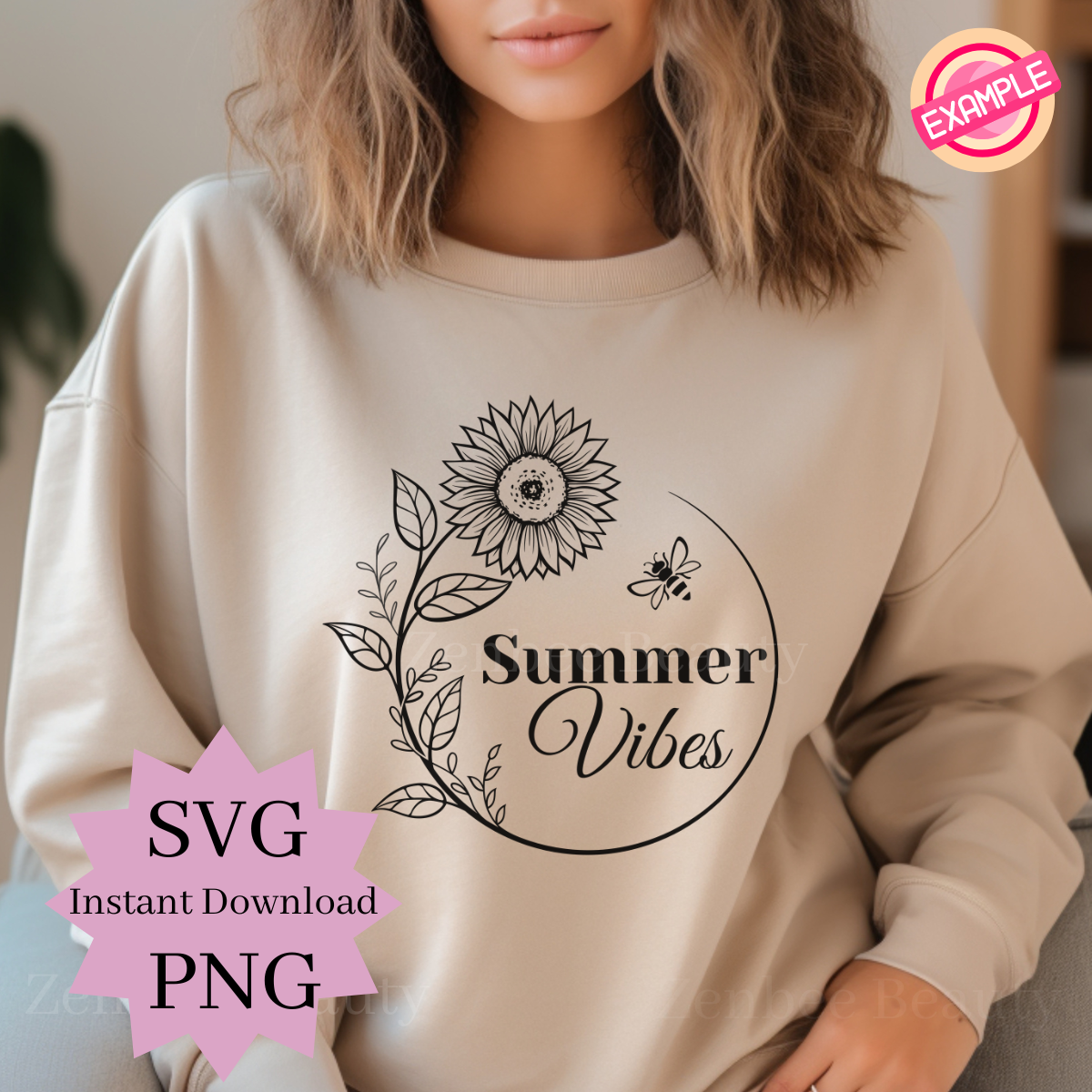 Summer Vibes Sunflower SVG PNG | Boho Summer Clipart | Digital Download for Sublimation, Cricut, Silhouette, POD & Crafts, for stickers