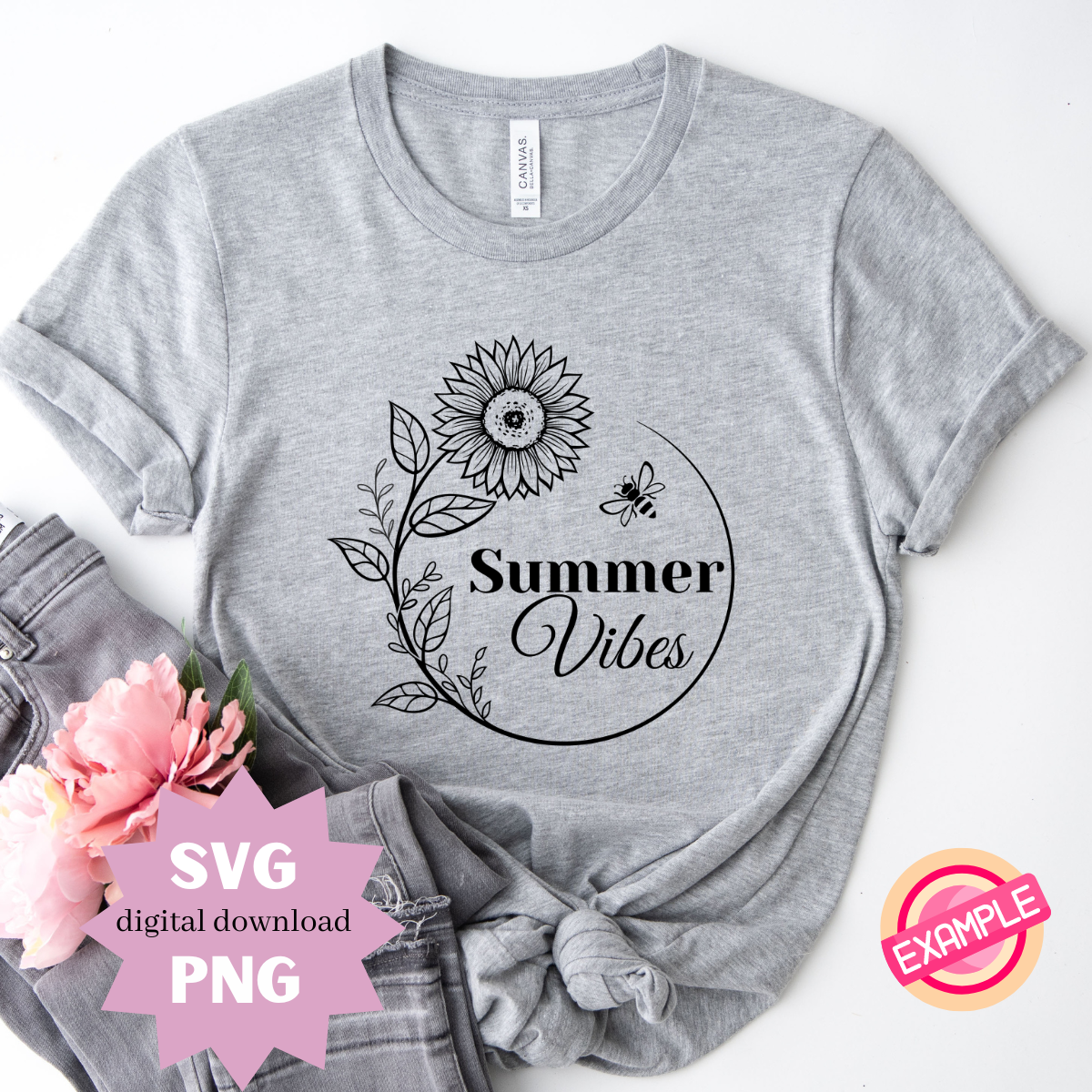 Summer Vibes Sunflower SVG PNG | Boho Summer Clipart | Digital Download for Sublimation, Cricut, Silhouette, POD & Crafts, for stickers