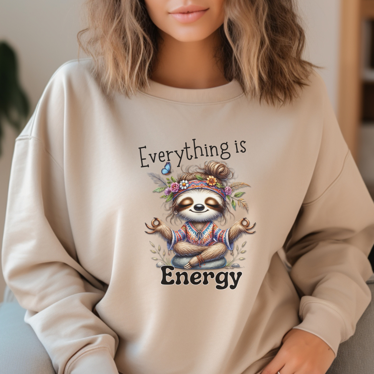Everything is Energy Sloth Sweatshirt, Cute Animal Sweater, Gift for Nature Lovers, Cozy Crewneck for All Seasons, Mindfulness gift for her