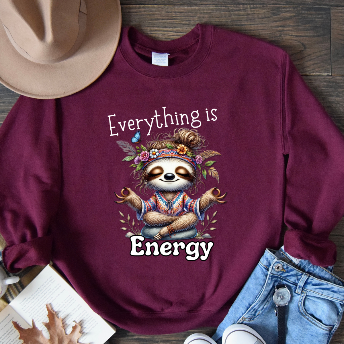 Everything is Energy Sloth Sweatshirt, Cute Animal Sweater, Gift for Nature Lovers, Cozy Crewneck for All Seasons, Mindfulness gift for her