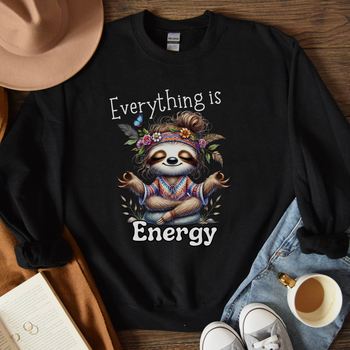 Everything is Energy Sloth Sweatshirt, Cute Animal Sweater, Gift for Nature Lovers, Cozy Crewneck for All Seasons, Mindfulness gift for her