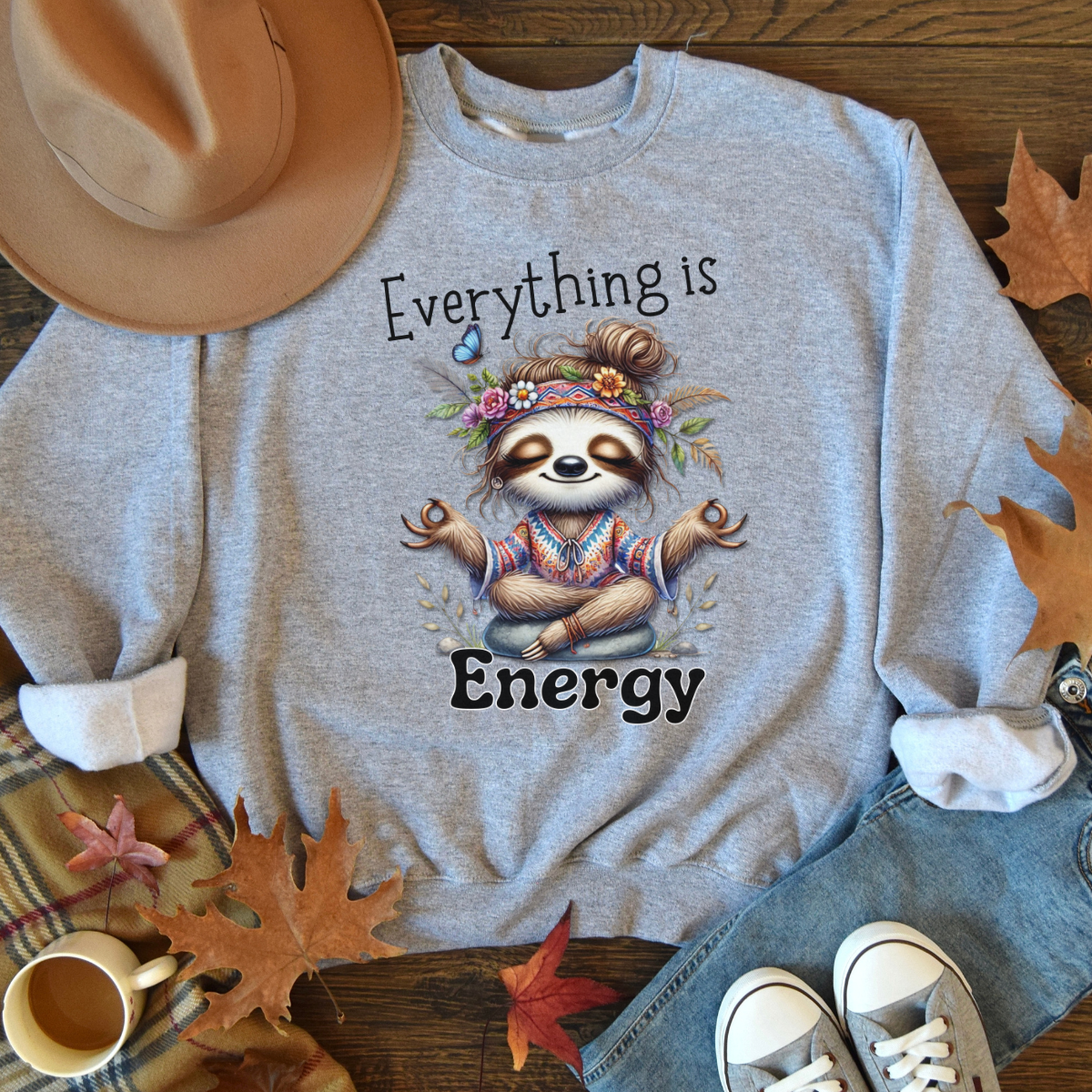 Everything is Energy Sloth Sweatshirt, Cute Animal Sweater, Gift for Nature Lovers, Cozy Crewneck for All Seasons, Mindfulness gift for her