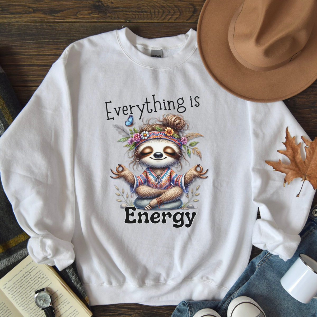 Everything is Energy Sloth Sweatshirt, Cute Animal Sweater, Gift for Nature Lovers, Cozy Crewneck for All Seasons, Mindfulness gift for her