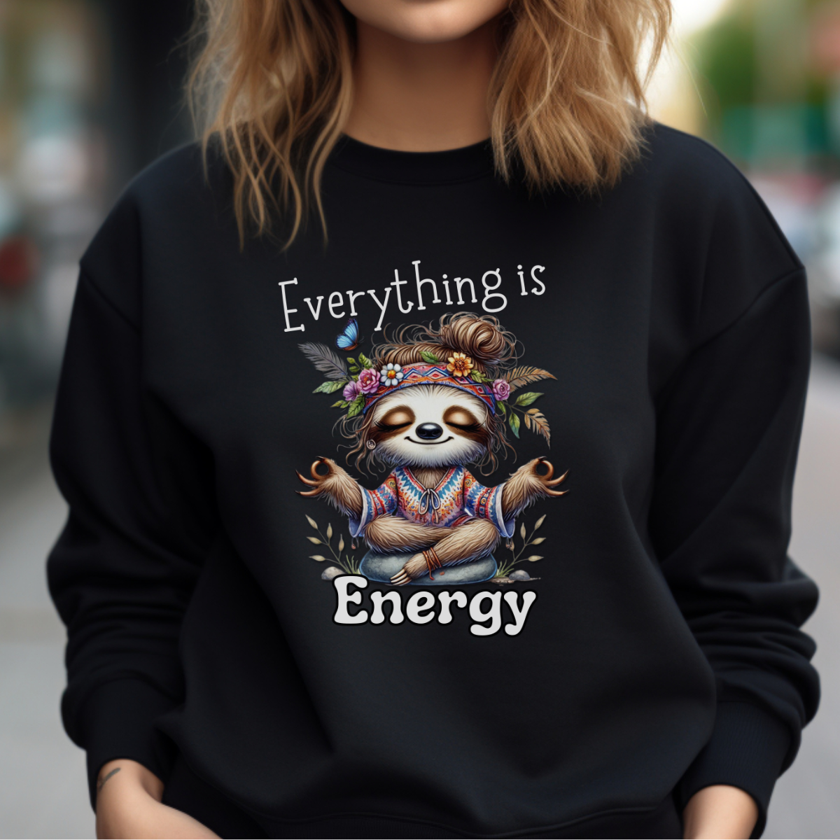 Everything is Energy Sloth Sweatshirt, Cute Animal Sweater, Gift for Nature Lovers, Cozy Crewneck for All Seasons, Mindfulness gift for her