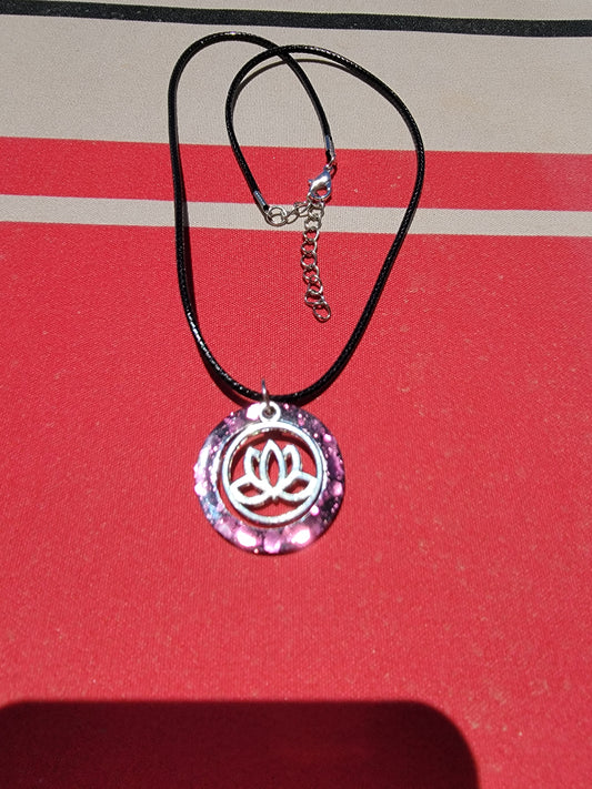 Lotus flower charm open round pendant necklace
