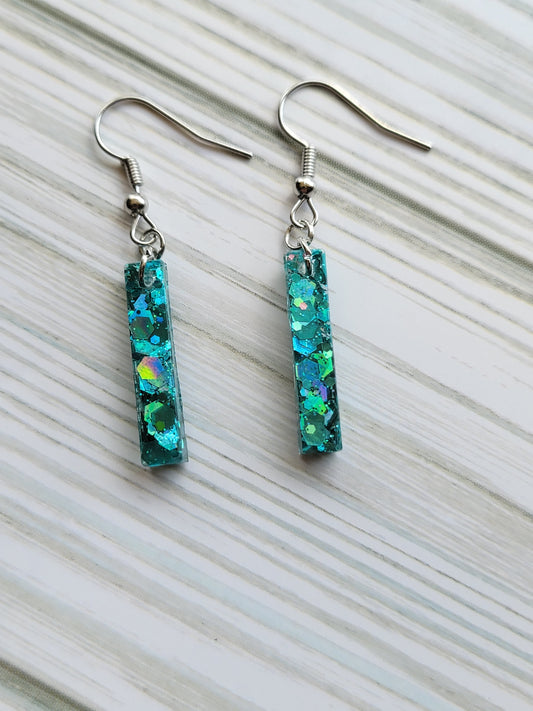 Green glitter hook earrings  dangle drop earrings, handmade earrings,  handmade jewelry, cute earrings,  gifts for her.
