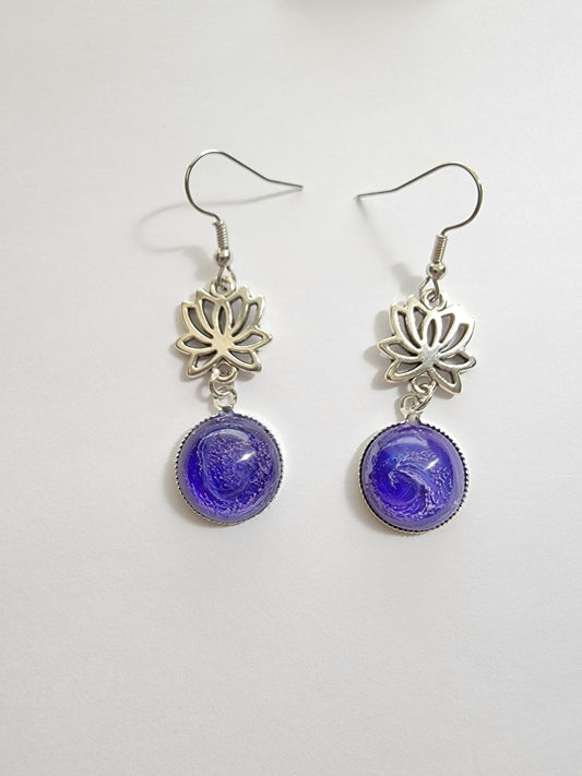 Lotus dangle round purple petri earrings handmade