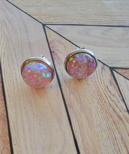 Pink stud glittery earrings