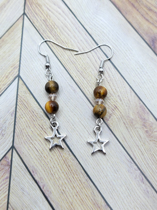 Tiger's eye earrings, natural crystal stone earrings, dangle earring, handmade earrings,  handmade jewelry, gifts for her.