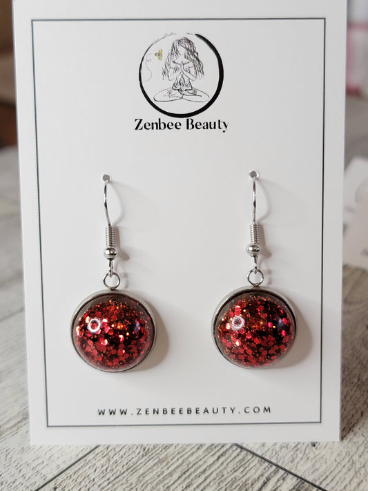 Red sparkling glitter handmade drop dangle earrings