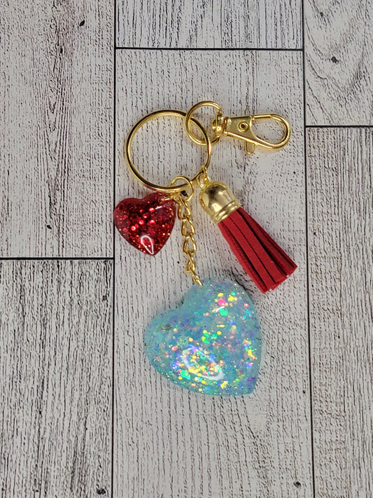 Glitter Heart keychain's red & blue ice keyring, key holder, ideal as a gift