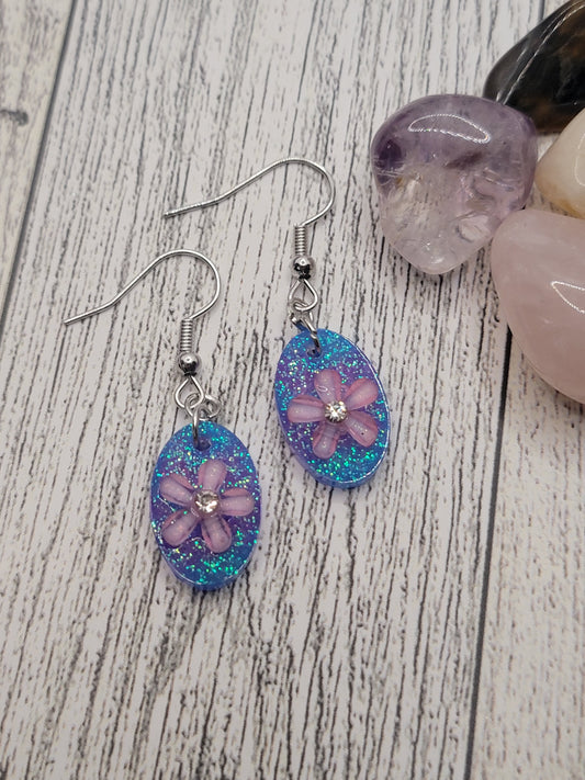 Purple flower earrings, Dangle earrings, handmade cute unique drop earrings, hook earrings handmade jewelry, gifts for her