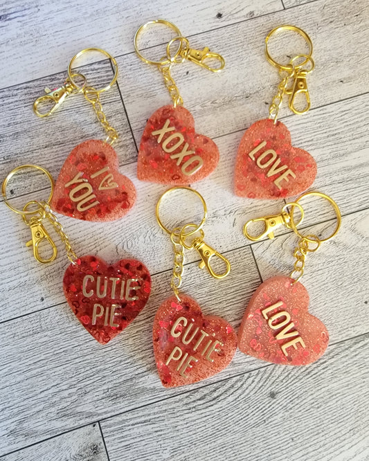 Valentine's heart gold keychain handmade keyring