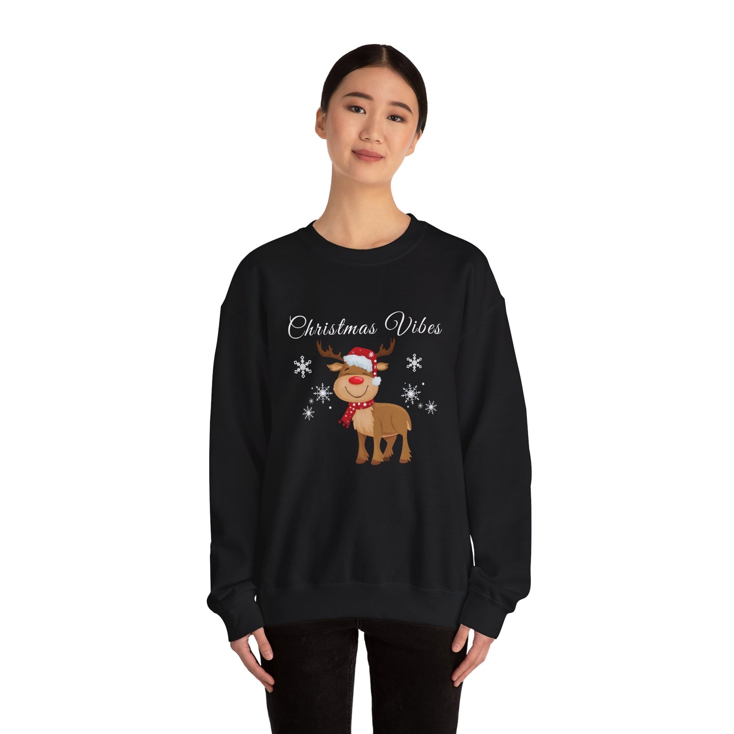 Christmas Vibes reindeer Sweatshirt, holiday funny winter shirt for women
