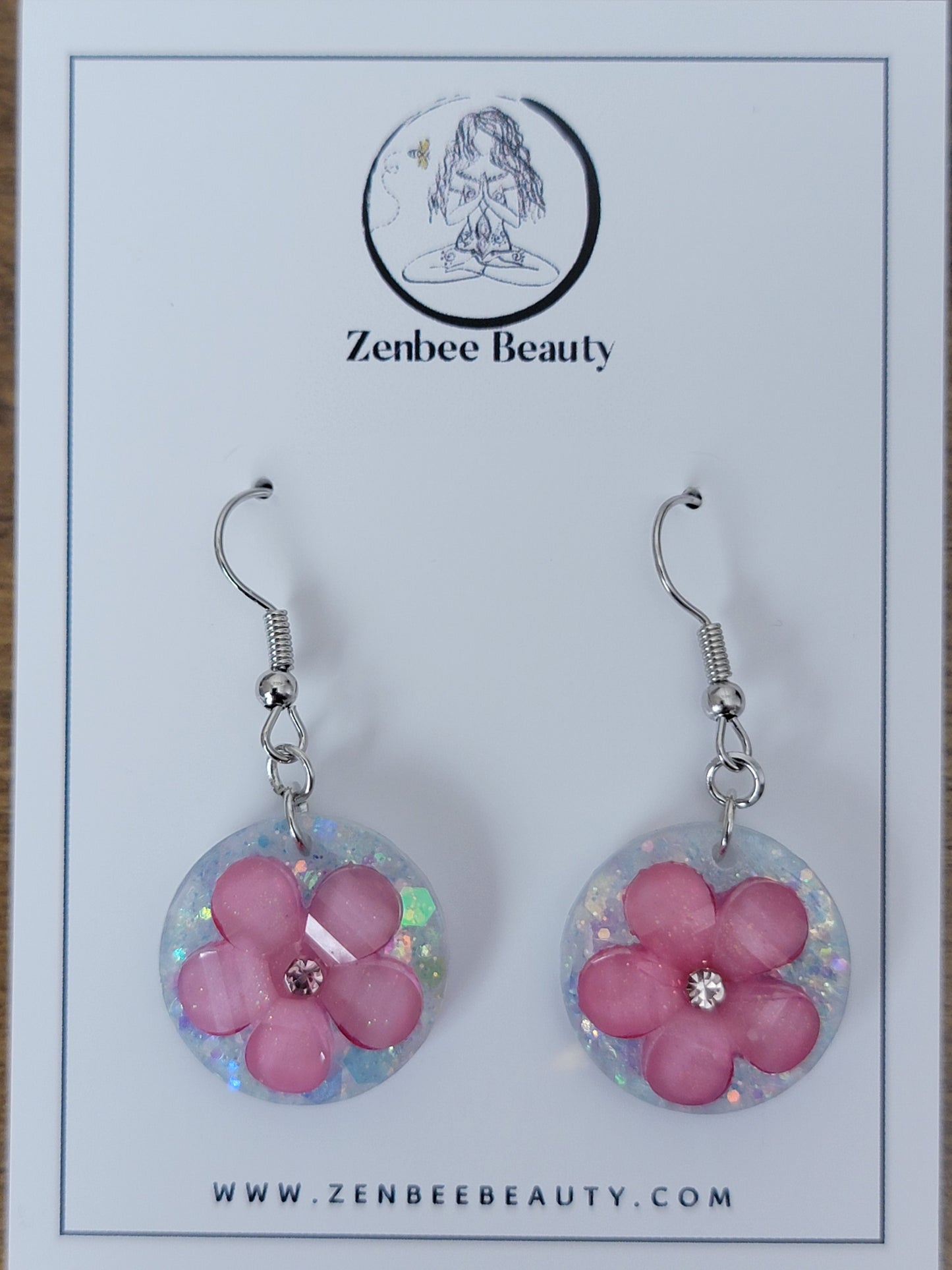 Pink flower handmade resin earrings, dangle drop earrings, handmade resin jewelry, cute earrings, gifts for her