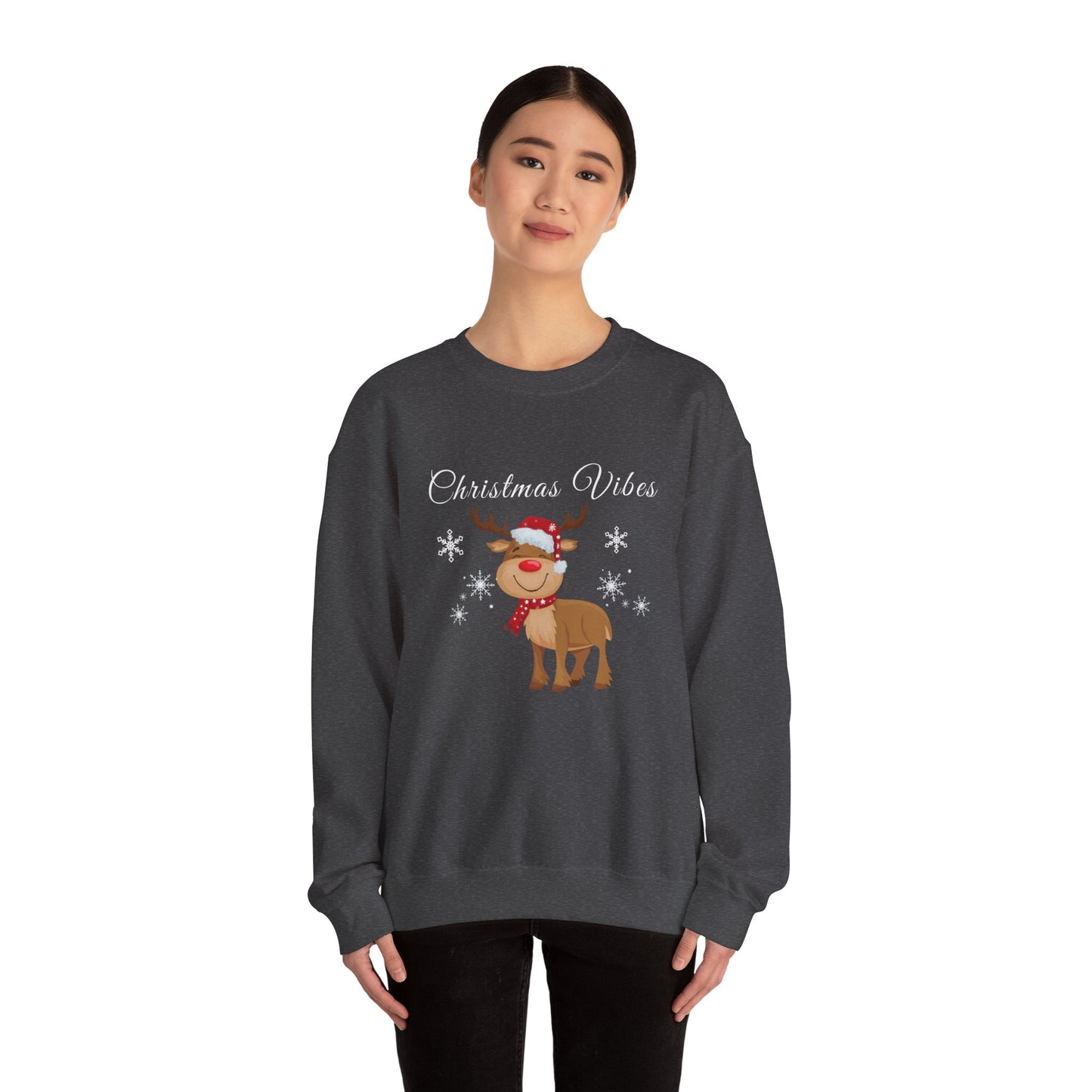 Christmas Vibes reindeer Sweatshirt, holiday funny winter shirt for women