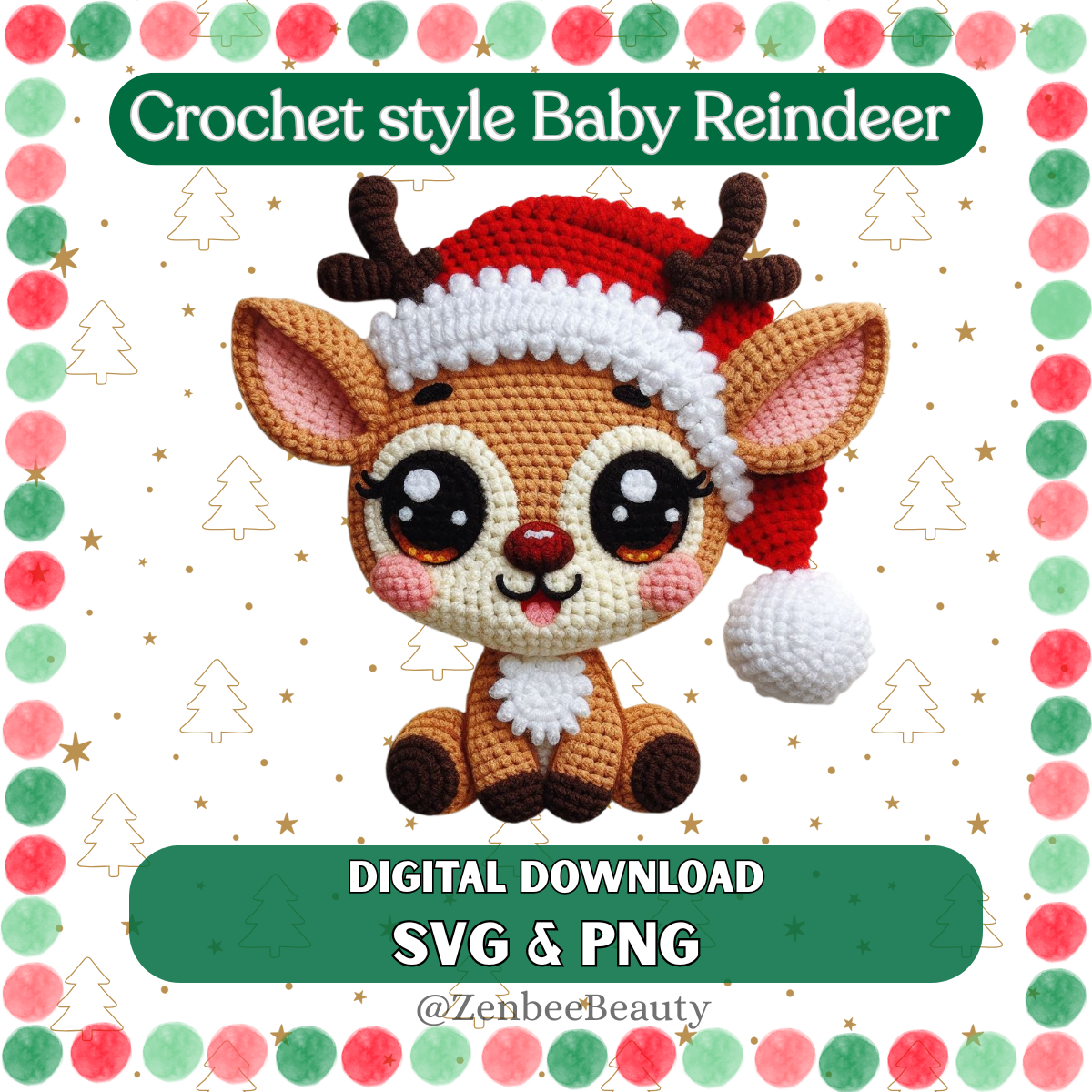 Crochet Baby Reindeer Christmas SVG and PNG Digital Download for cricut crafters