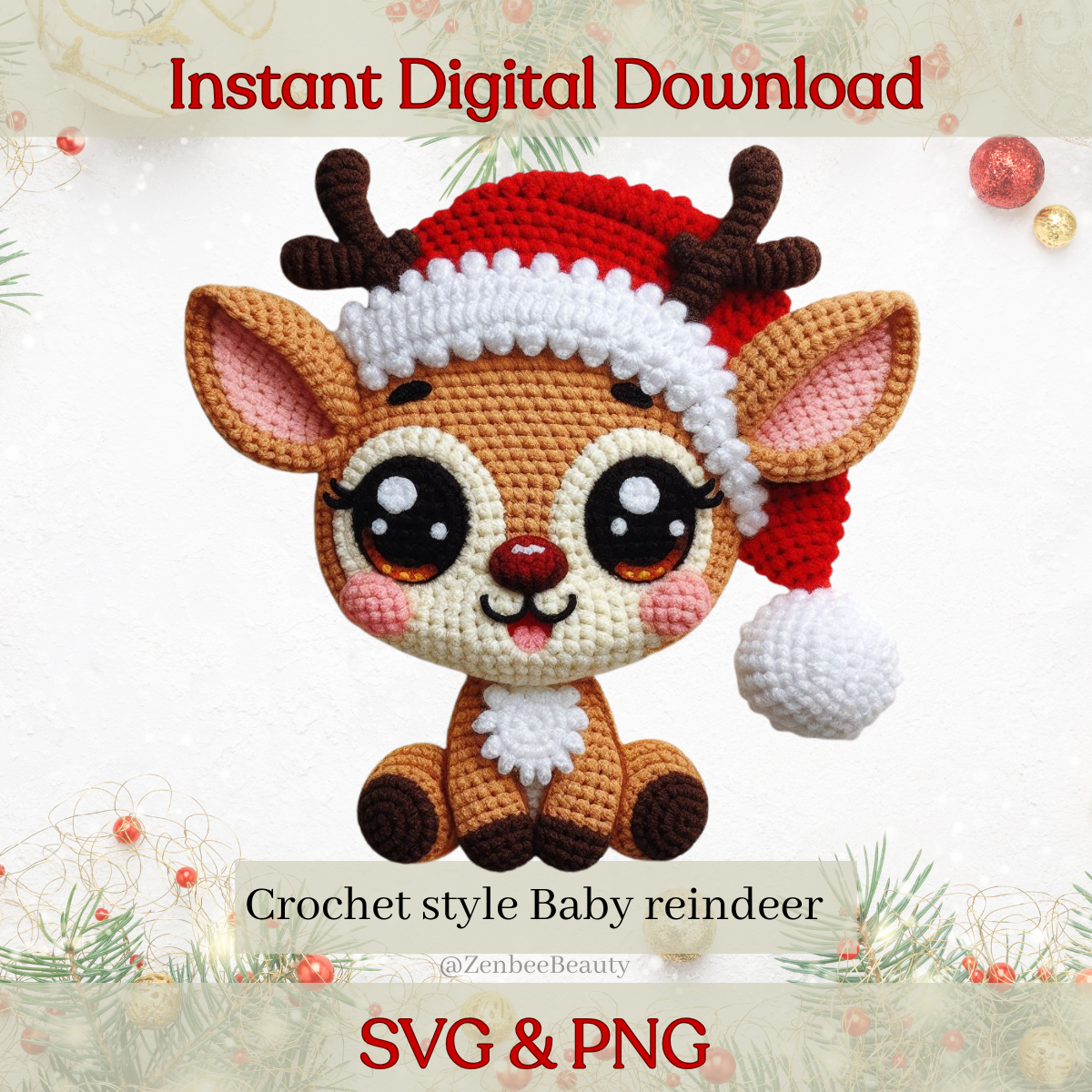 Crochet Baby Reindeer Christmas SVG and PNG Digital Download for cricut crafters