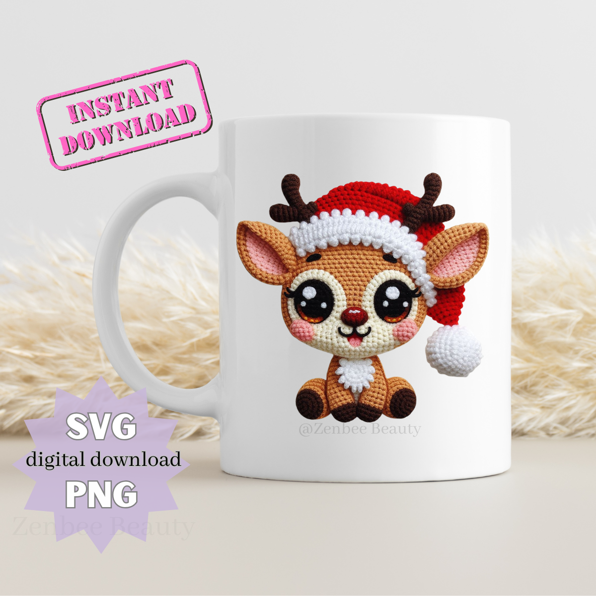 Crochet Baby Reindeer Christmas SVG and PNG Digital Download for cricut crafters