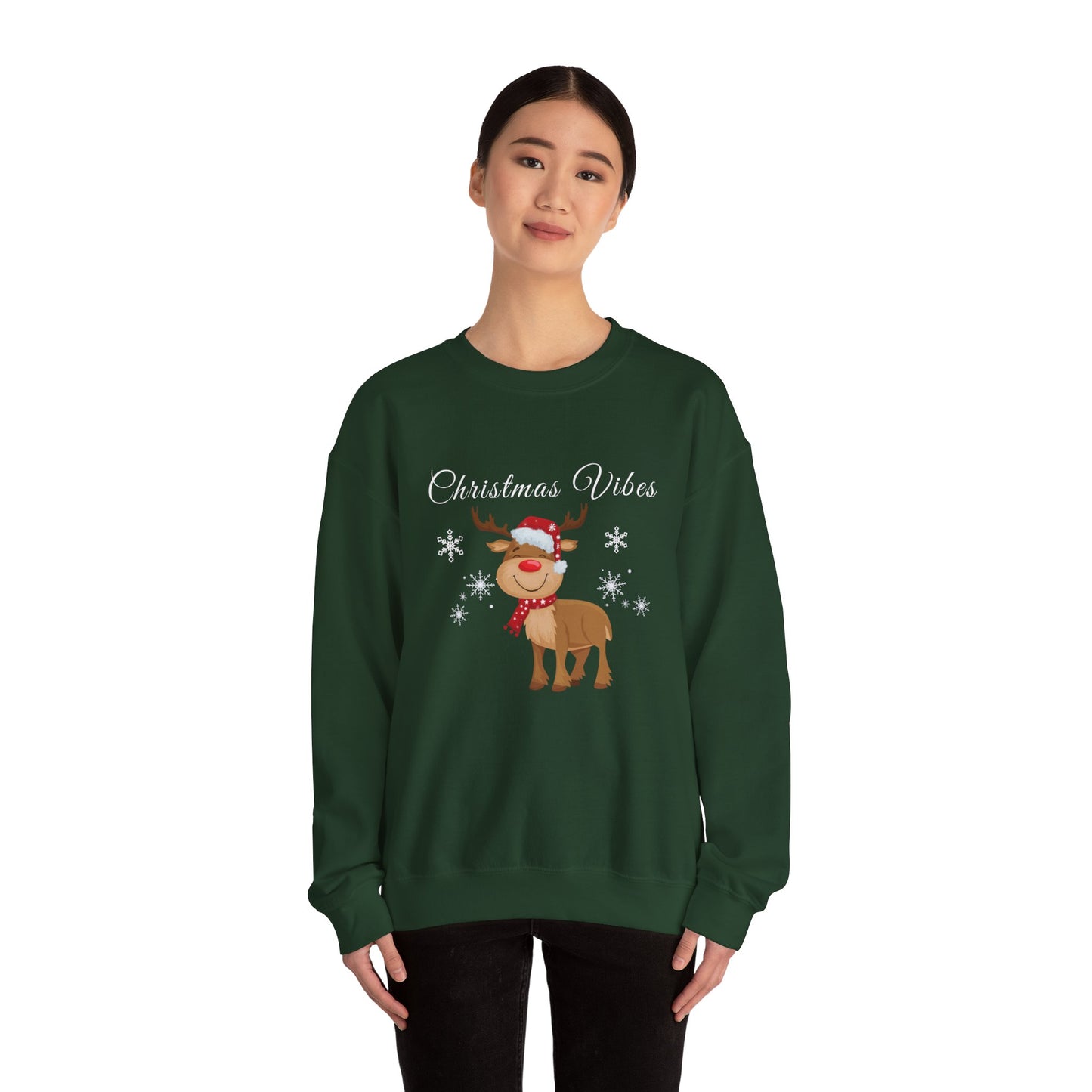 Christmas Vibes reindeer Sweatshirt, holiday funny winter shirt for women