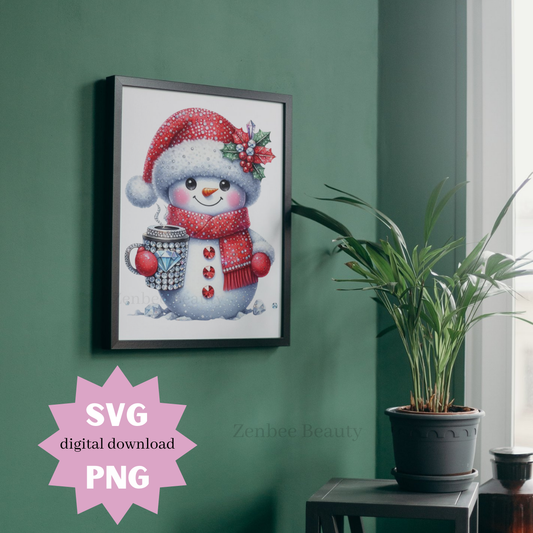 Bedazzled Snowman PNG – Sparkly Rhinestone Christmas Clipart for Sublimation