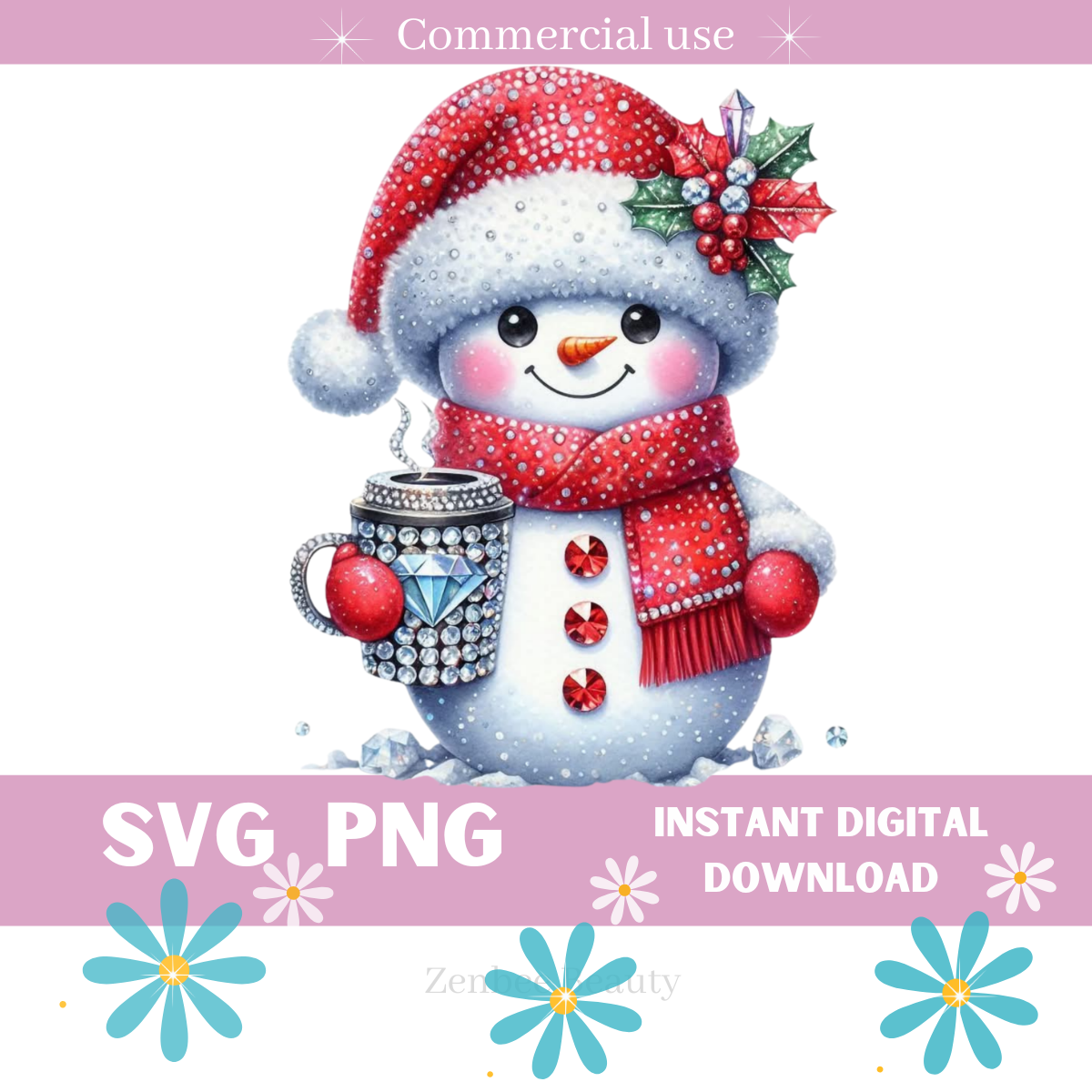 Bedazzled Snowman PNG – Sparkly Rhinestone Christmas Clipart for Sublimation
