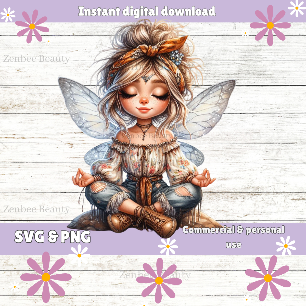 Boho fairy girl SVG PNG, meditating cute fairy Clip art cut file, Cute Yoga Digital Download for Sublimation, stickers, Cricut, Silhouette, POD & Crafts